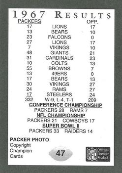 1991 Champion Cards Green Bay Packers Super Bowl II 25th Anniversary #47 1967 Packers Team Back