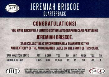2018 SAGE HIT - Autographs Black #A-17 Jeremiah Briscoe Back