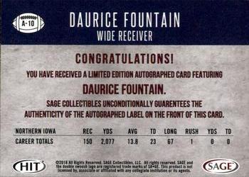2018 SAGE HIT - Autographs Gold #A-10 Daurice Fountain Back