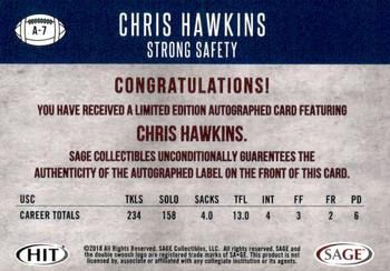 2018 SAGE HIT - Autographs Red #A-7 Chris Hawkins Back