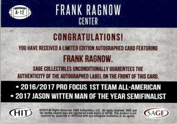2018 SAGE HIT - Autographs Red #A-12 Frank Ragnow Back