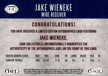 2018 SAGE HIT - Autographs Red #A-15 Jake Wieneke Back