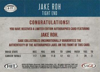 2018 SAGE HIT - Autographs Red #A-77 Jake Roh Back