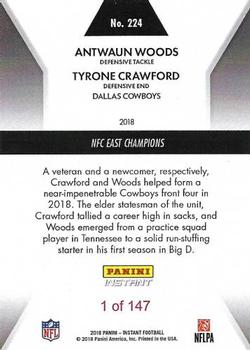 2018 Panini Instant NFL #224 Antwaun Woods / Tyrone Crawford Back