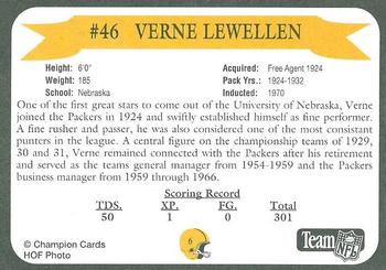 1992 Green Bay Packer Hall of Fame #6 Verne Lewellen Back