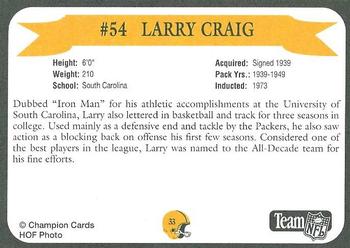 1992 Green Bay Packer Hall of Fame #33 Larry Craig Back