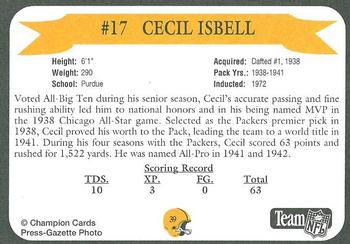 1992 Green Bay Packer Hall of Fame #39 Cecil Isbell Back