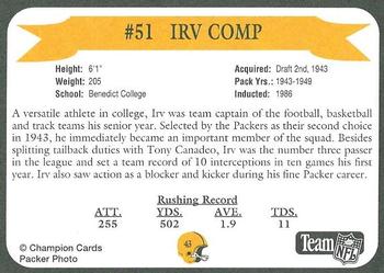 1992 Green Bay Packer Hall of Fame #43 Irv Comp Back