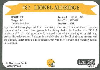 1992 Green Bay Packer Hall of Fame #62 Lionel Aldridge Back