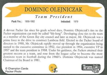 1992 Green Bay Packer Hall of Fame #91 Dominic Olejniczak Back