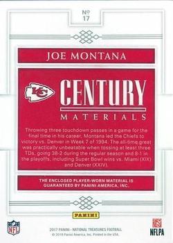 2017 Panini National Treasures - Century Materials Emerald #17 Joe Montana Back