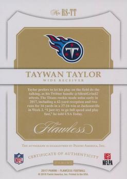 2017 Panini Flawless - Flawless Rookie Signatures Silver #RS-TT Taywan Taylor Back