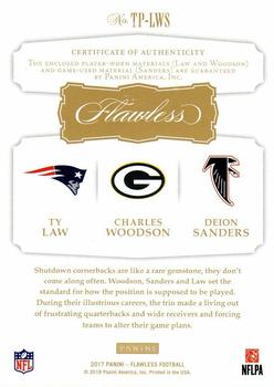 2017 Panini Flawless - Triple Patches Ruby #TP-LWS Charles Woodson / Deion Sanders / Ty Law Back