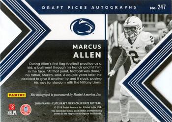2018 Panini Elite Draft Picks - Draft Picks Autographs Status Die Cut Orange #247 Marcus Allen Back