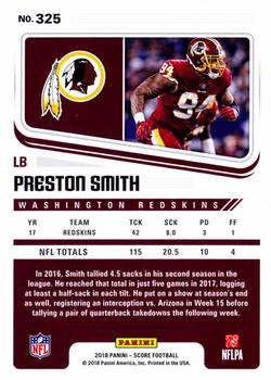 2018 Score - Artist's Proof #325 Preston Smith Back
