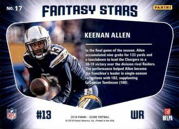 2018 Score - Fantasy Stars #17 Keenan Allen Back