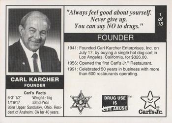 1992 Carl's Jr. Los Angeles Rams Police #1 Carl Karcher Back