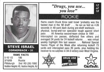 1992 Carl's Jr. Los Angeles Rams Police #12 Steve Israel Back