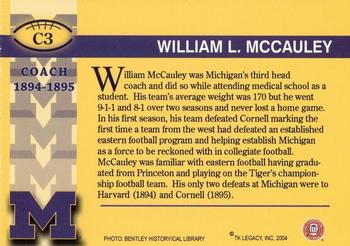 2002 TK Legacy Michigan Wolverines - Coaches #C3 William McCauley Back