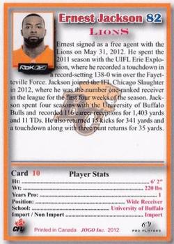 2012 JOGO CFLPA Pro Players #10 Ernest Jackson Back