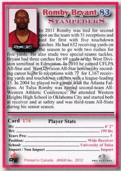 2012 JOGO CFLPA Pro Players #174 Romby Bryant Back