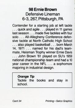1991 Syracuse Orangemen Program Cards #34 Ernie Brown Back