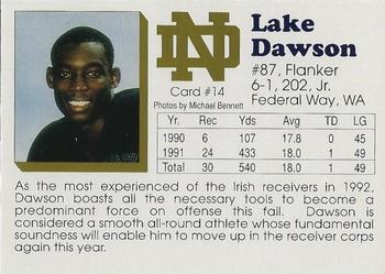 1992 Notre Dame Fighting Irish #14 Lake Dawson Back