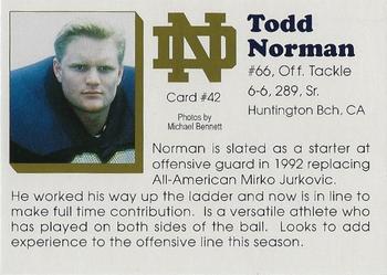 1992 Notre Dame Fighting Irish #42 Todd Norman Back