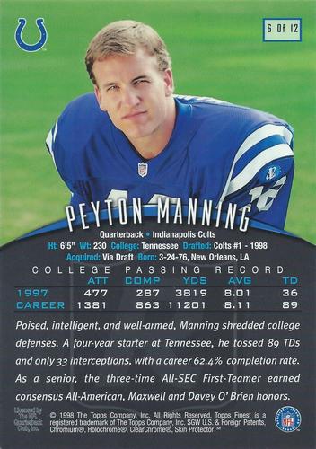 1998-99 Finest Pro Bowl Jumbos #6 Peyton Manning Back
