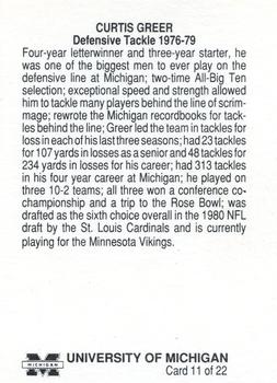 1989 Michigan Wolverines All-Time Team #11 Curtis Greer Back