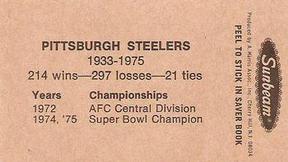 1976 Sunbeam NFL Pennant Stickers #NNO Pittsburgh Steelers Back