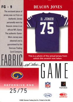 2001 Leaf Certified Materials - Fabric of the Game Platinum Blue #FG-9 Deacon Jones Back
