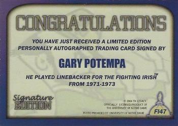 2003-09 TK Legacy Notre Dame Fighting Irish - Fighting Irish Signature Edition #FI47 Gary Potempa Back