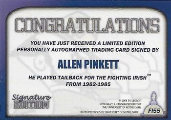 2003-09 TK Legacy Notre Dame Fighting Irish - Fighting Irish Signature Edition #FI55 Allen Pinkett Back