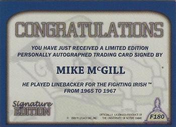 2003-09 TK Legacy Notre Dame Fighting Irish - Fighting Irish Signature Edition #FI80 Mike McGill Back