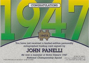 2003-09 TK Legacy Notre Dame Fighting Irish - National Championship Autographs #1947A John Panelli Back