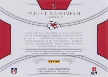 2017 Panini National Treasures - Rookie Patch Autographs Platinum NFL Shield #161 Patrick Mahomes II Back