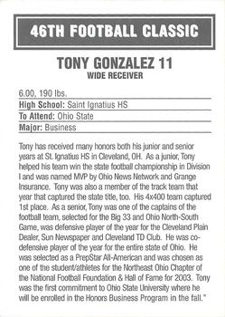 2003 Big 33 Ohio High School #NNO Tony Gonzalez Back