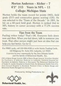 1992 McDag New Orleans Saints #NNO Morten Andersen Back
