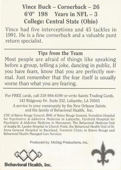 1992 McDag New Orleans Saints #NNO Vince Buck Back
