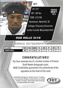 2019 SAGE HIT - Autographs #A11 Rob Rolle Back
