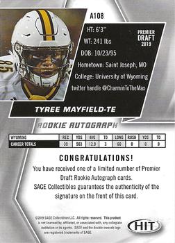 2019 SAGE HIT - Autographs Red #A108 Tyree Mayfield Back