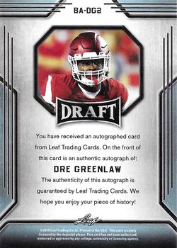 2019 Leaf Draft - Autographs #BA-DG2 Dre Greenlaw Back