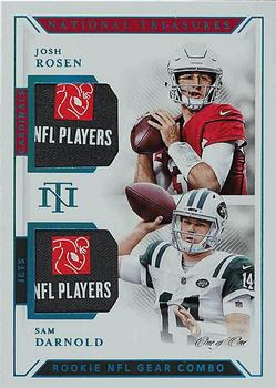 2018 Panini National Treasures - Rookie NFL Gear Combo Materials Laundry Tag NFL Player's #GCM-39 Josh Rosen / Sam Darnold Front