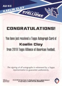 2019 Topps AAF - Autograph #AU-KC Kaelin Clay Back