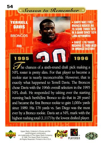 1996 Collector's Choice Season to Remember Blow-ups #54 Terrell Davis Back