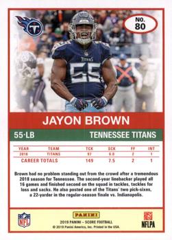 2019 Score - Red #80 Jayon Brown Back