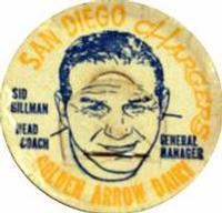 1962 Golden Arrow Dairy San Diego Chargers Caps #NNO Sid Gillman Front