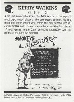 1989 Florida Gators Smokey #NNO Kerry Watkins Back