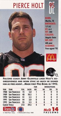 1993 GameDay McDonald's Atlanta Falcons #14 Pierce Holt Back